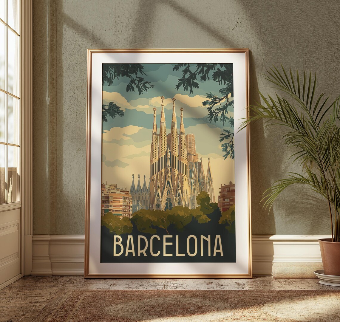 Barcelona Spain Sagrada Familia Basilica Retro Travel Poster - Image 3