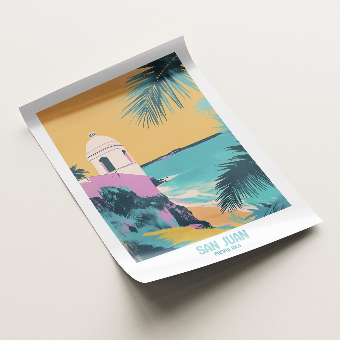 San Juan Puerto Rico Historic Coastal Fort Sunset Beach Poster - Image 2