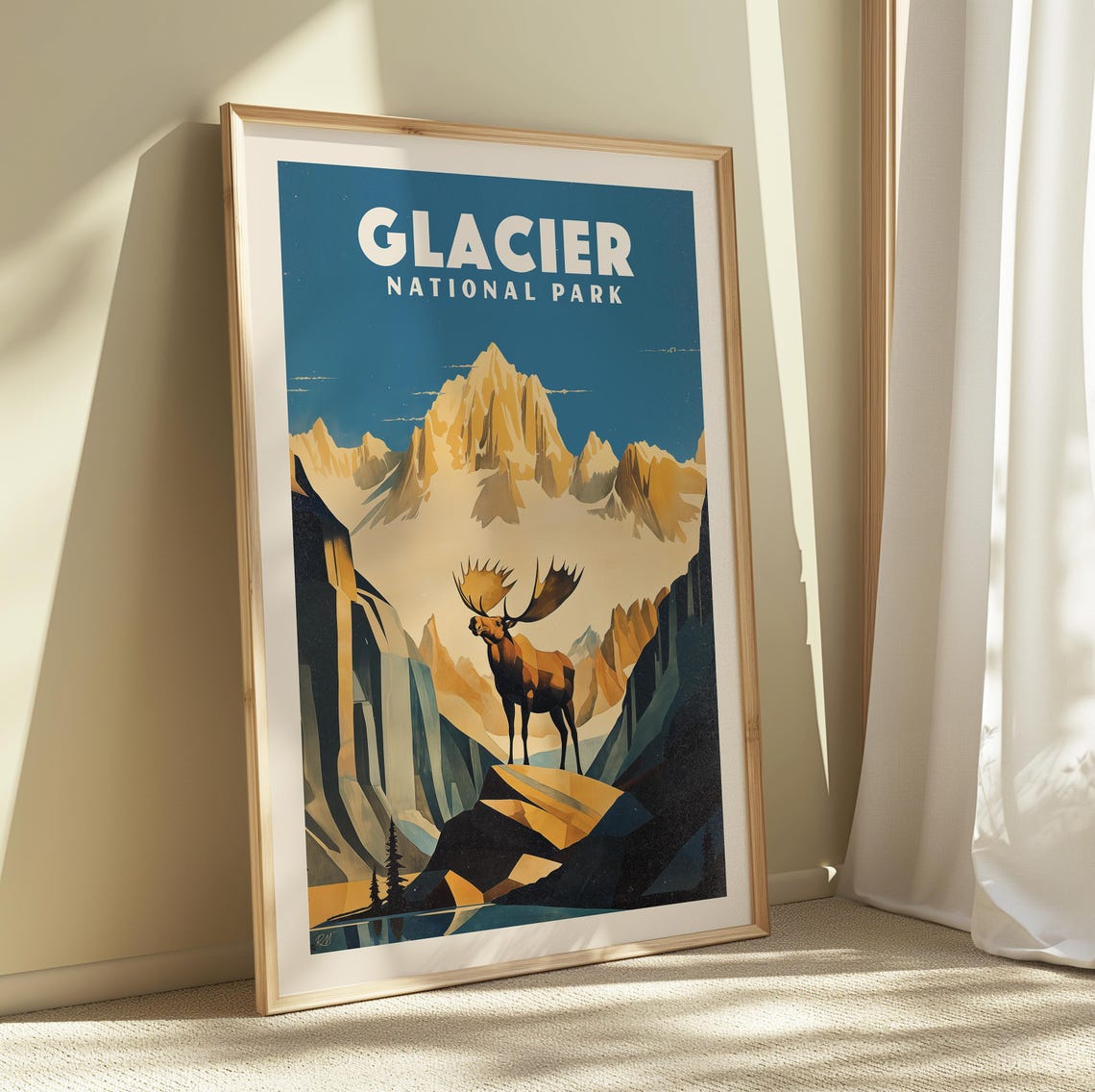 Glacier National Park Moose Mountain Peaks Vintage Art Poster - Image 3