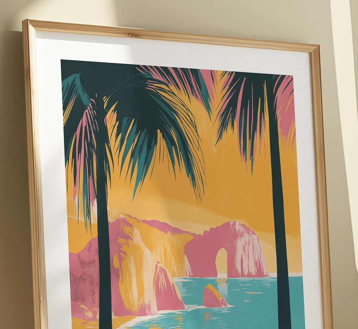 Cabo San Lucas Mexico El Arco Rocky Beach Palms Sunset Poster - Image 3