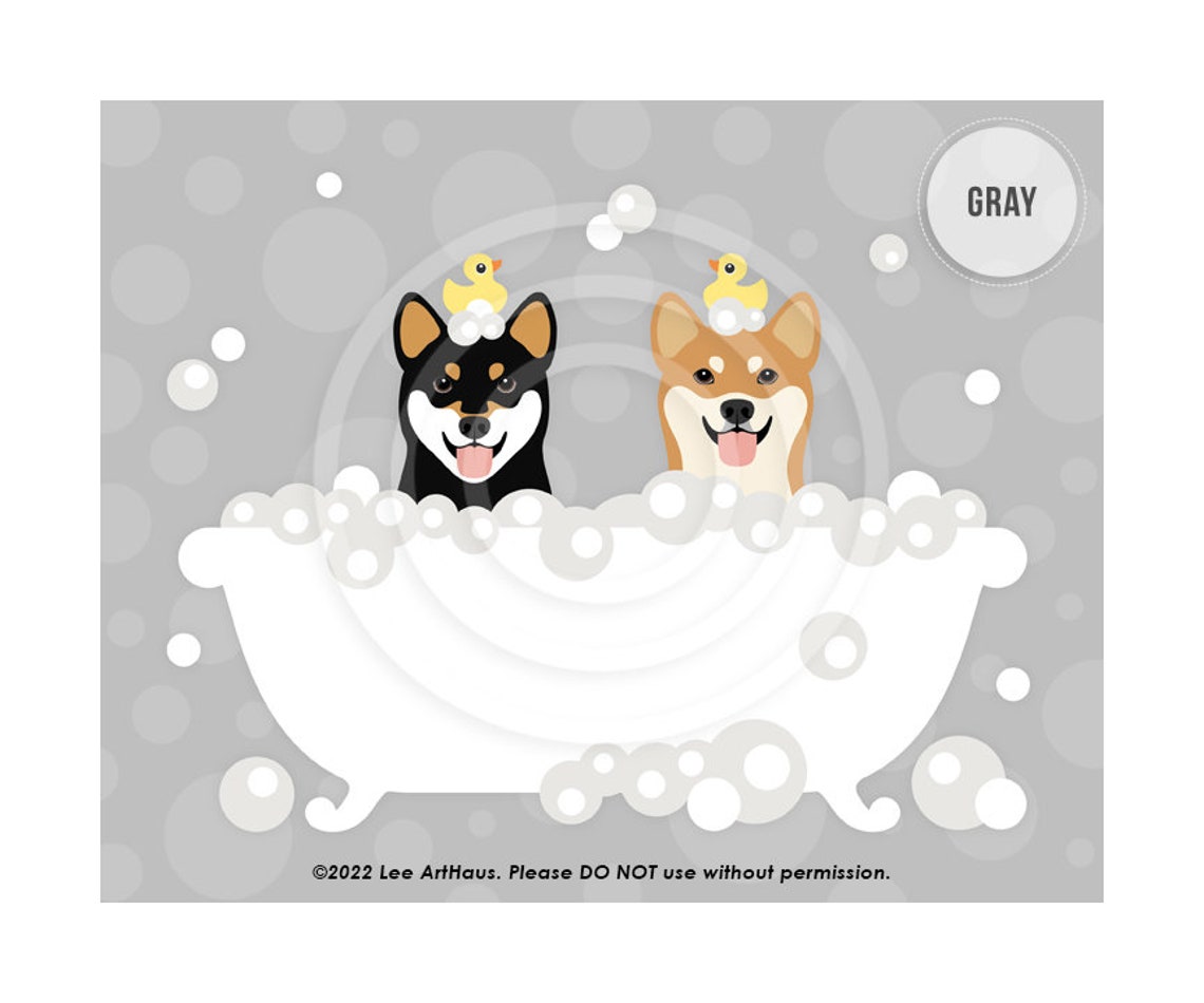 212dp Dog Prints Two Happy Shiba Inu Dogs In Bubble Bath Bathtub Wall Art Shiba Mom Gifts Cute Dog Artwork Shiba Inus Dog Decor - Image 5