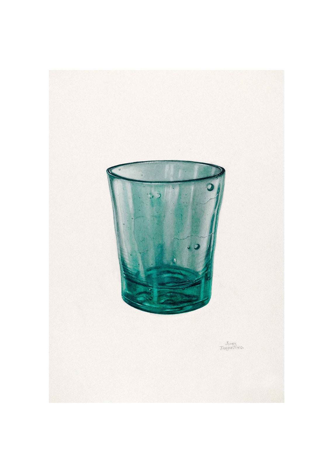 Teal Aqua Glass Tumbler Vintage Kitchen Illustration Wall Art