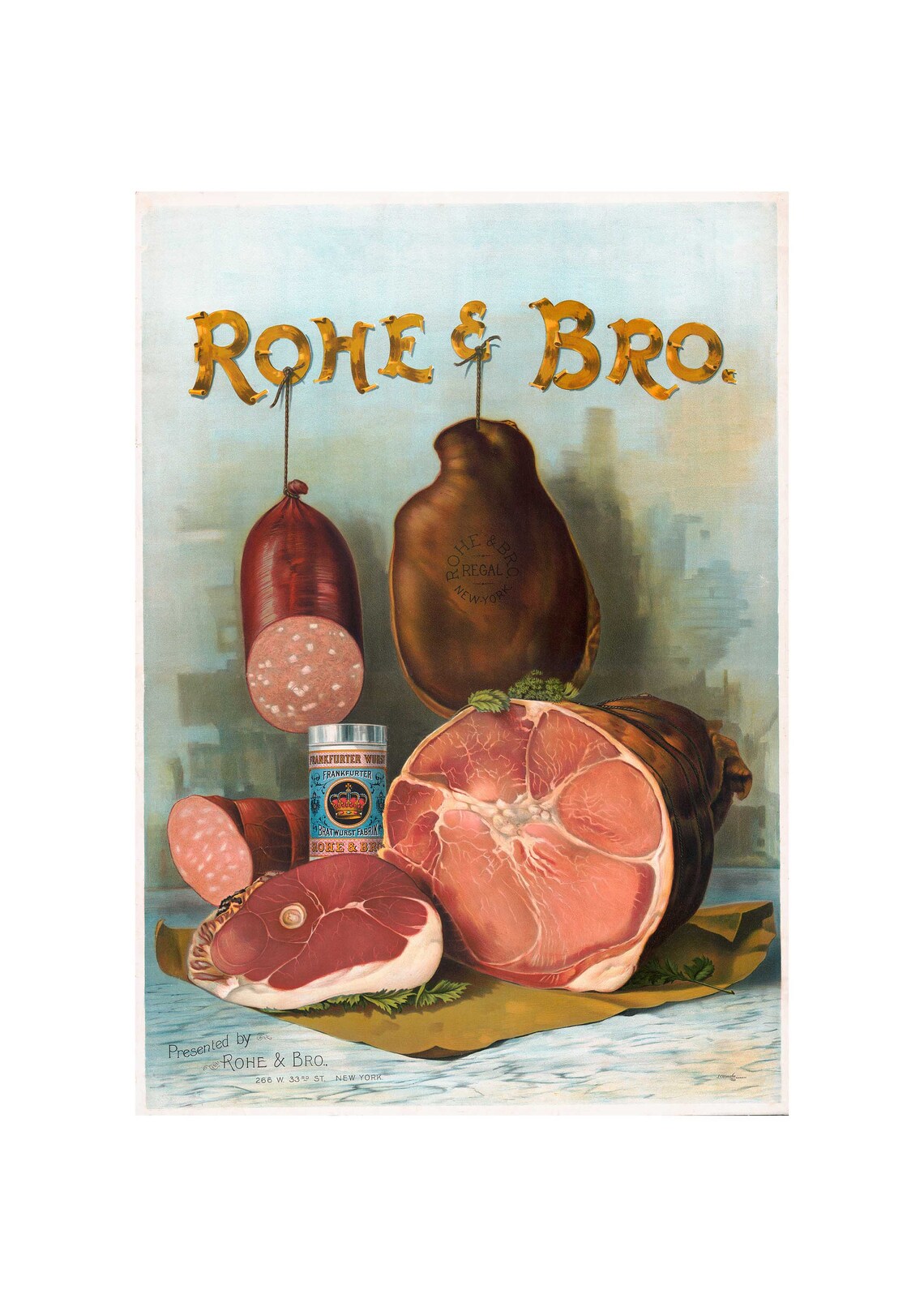 Rohe and Bro Vintage Meat Advertising Poster Frankfurter Ham