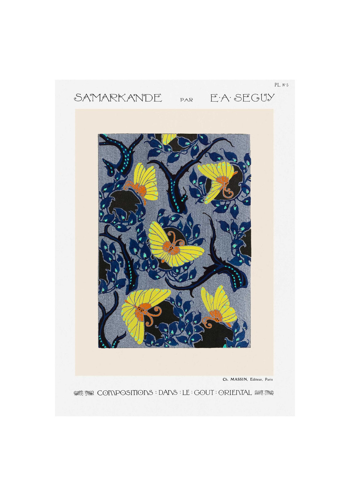 E A Seguy Samarkande Plate 5 Yellow Moths Night Garden Pattern Poster
