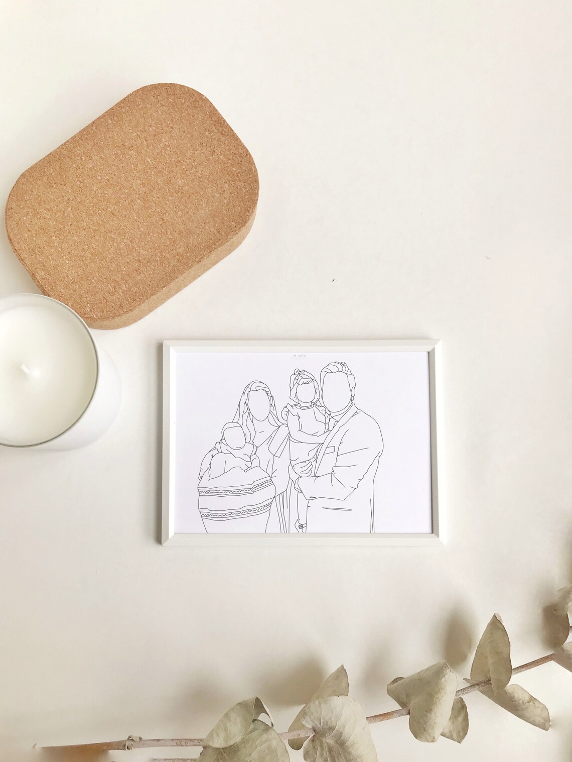 Family With Dog Minimal Line Art Portrait Custom From Photo Poster - Image 3