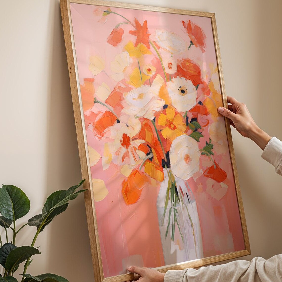 Spring Floral Poster Peach And Yellow Bouquet Art Print Illustration For Kitchen Or Entryway Painterly Drawing File