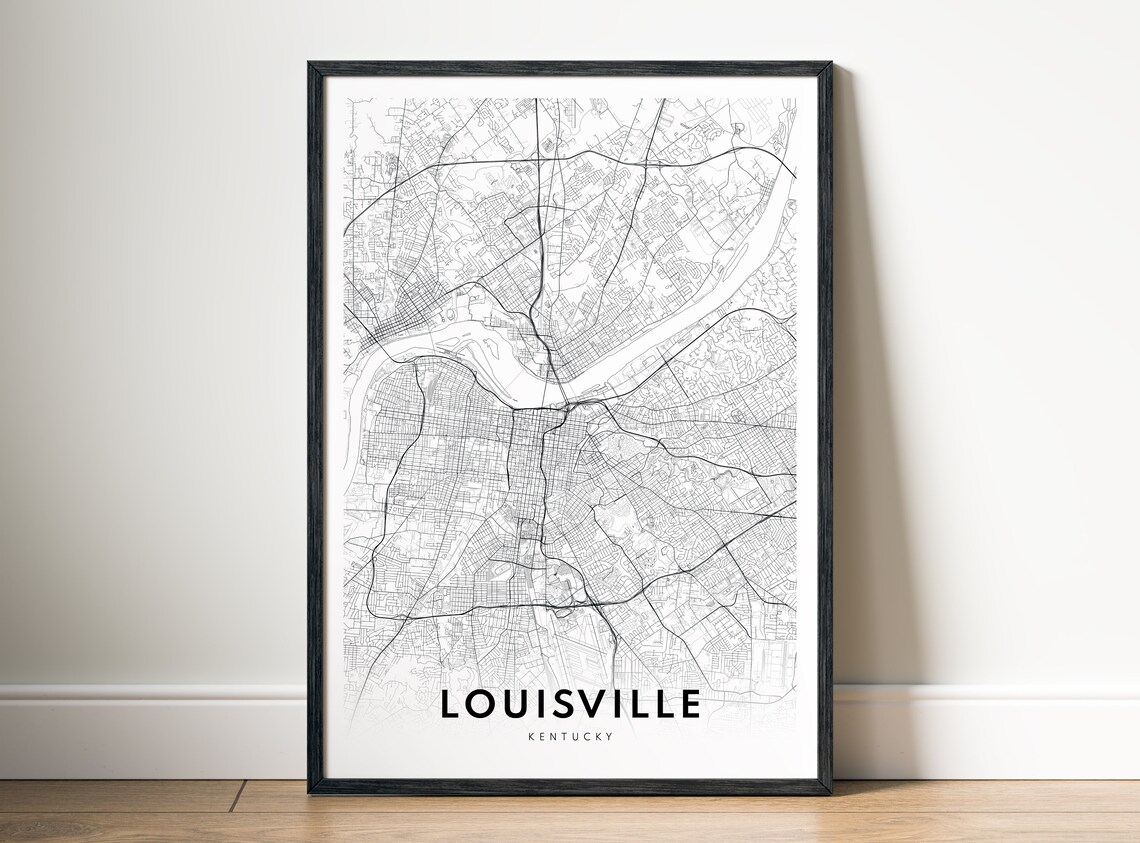 Louisville Kentucky Map Poster, Black And White Sketch