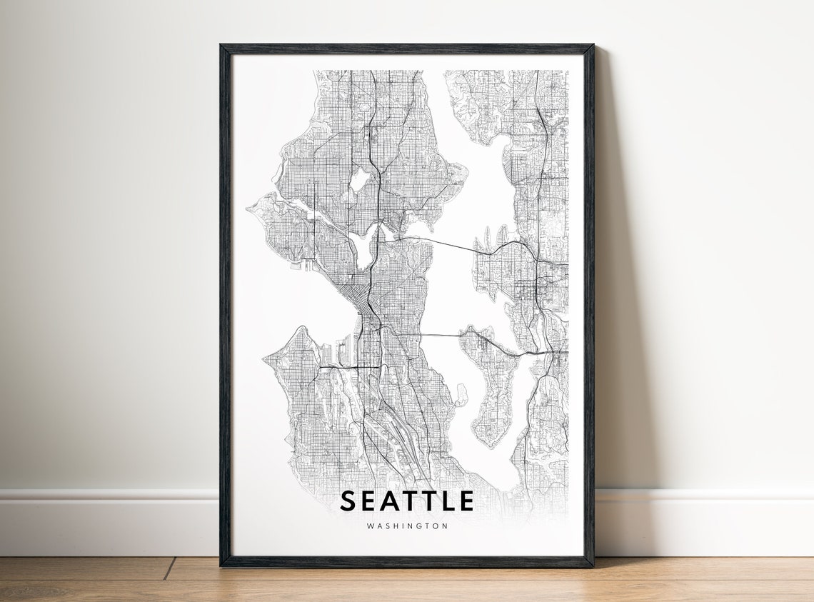 Seattle Washington Minimalist Street Map Black White Wall Art