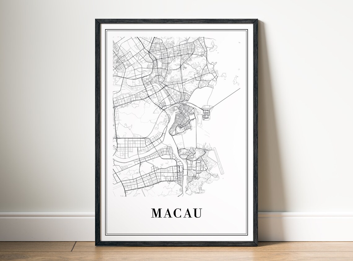 Macau China City Street Map Minimalist Line Art Black And White Print - Image 5