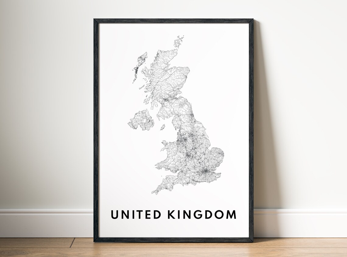 United Kingdom Map, Black And White Travel Poster - Image 5