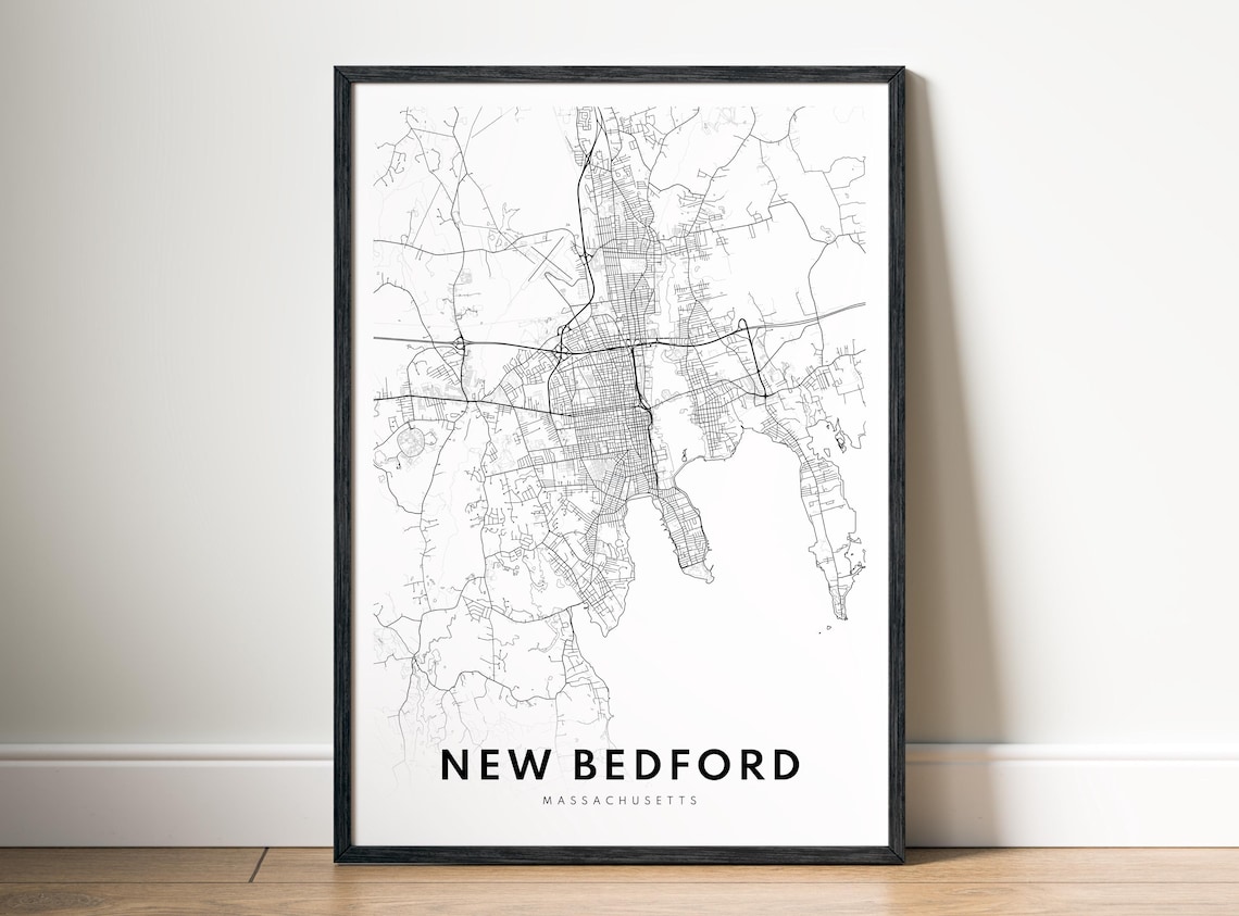 New Bedford Massachusetts City Map Black White Minimalist Line Poster