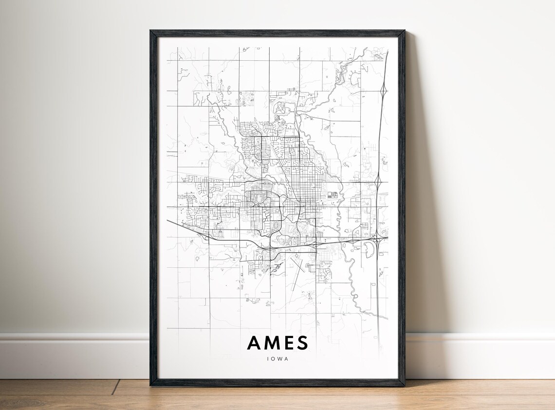 Ames Iowa Map Poster Ap Black And White Minimalistic Print City Art