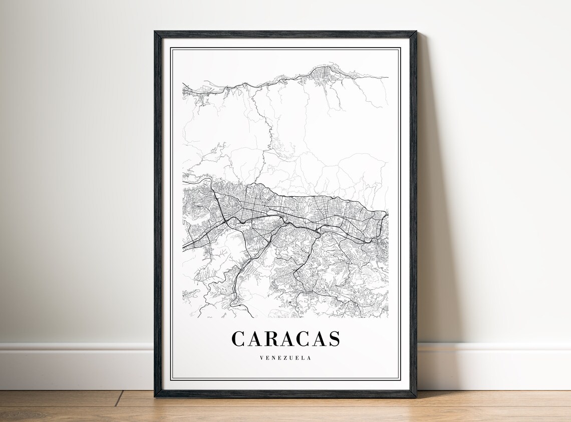 Caracas Venezuela Street Map Line Art Black and White Poster - Image 5