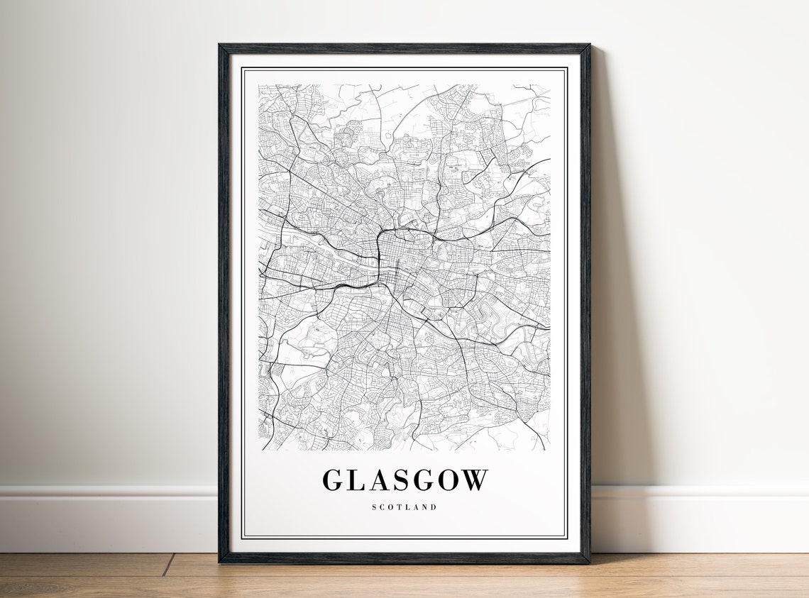 Glasgow Scotland Minimalist Black And White Street Map Poster - Image 5