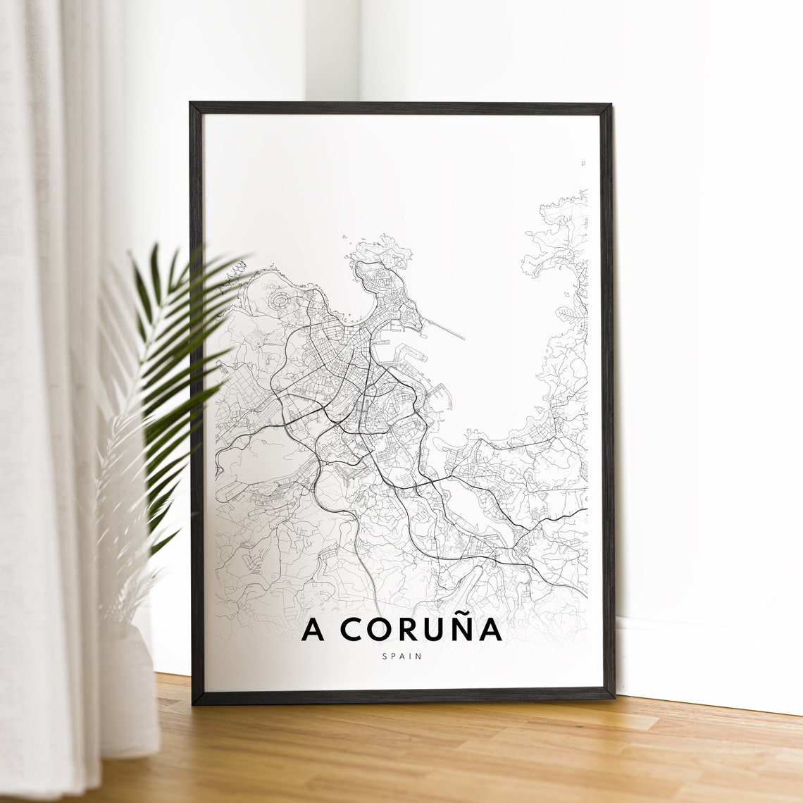 A Coruna Spain Minimalist Black And White Coastal City Map Poster - Image 2