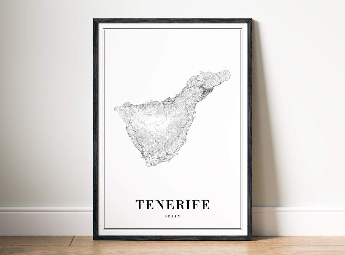 Tenerife Spain Minimalist Black And White Island Outline Map Poster