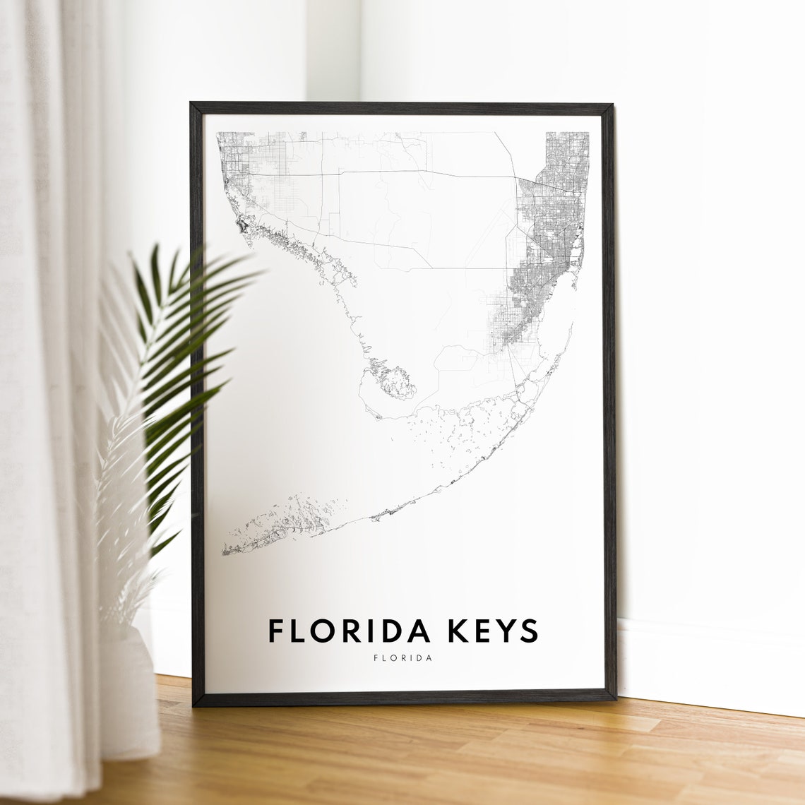 Florida Keys Florida Map Outline Minimalist Black White Print - Image 2
