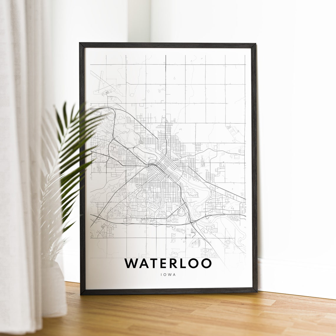 Waterloo Iowa Black And White Classic City Street Map Art Poster - Image 2