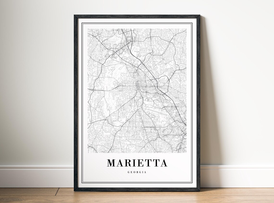 Marietta Georgia Black And White Minimal City Street Map Art Poster - Image 5