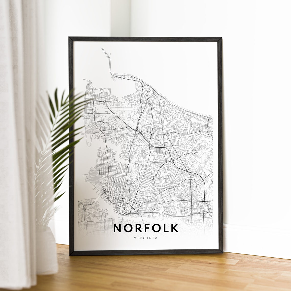 Minimalist Norfolk Virginia Black and White Street Map Poster - Image 2