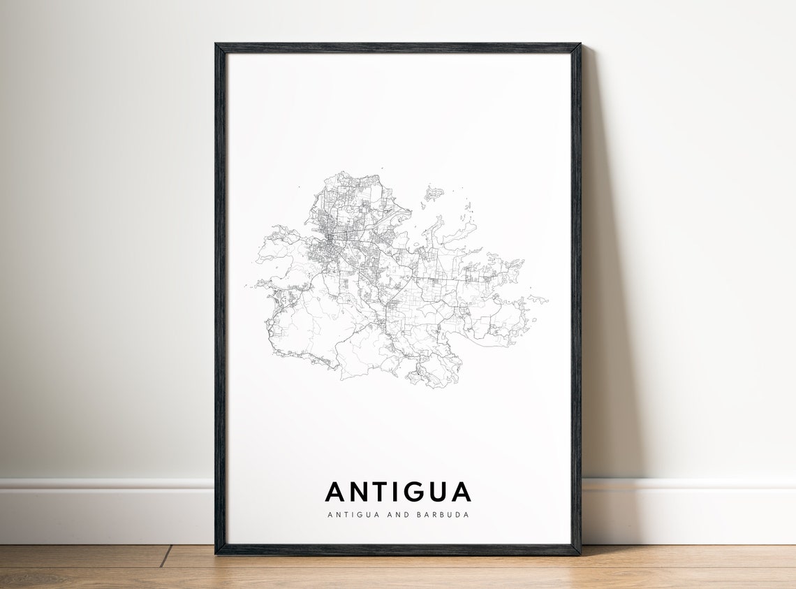 Antigua Caribbean Island Minimalist Black and White Map Sketch Poster - Image 5
