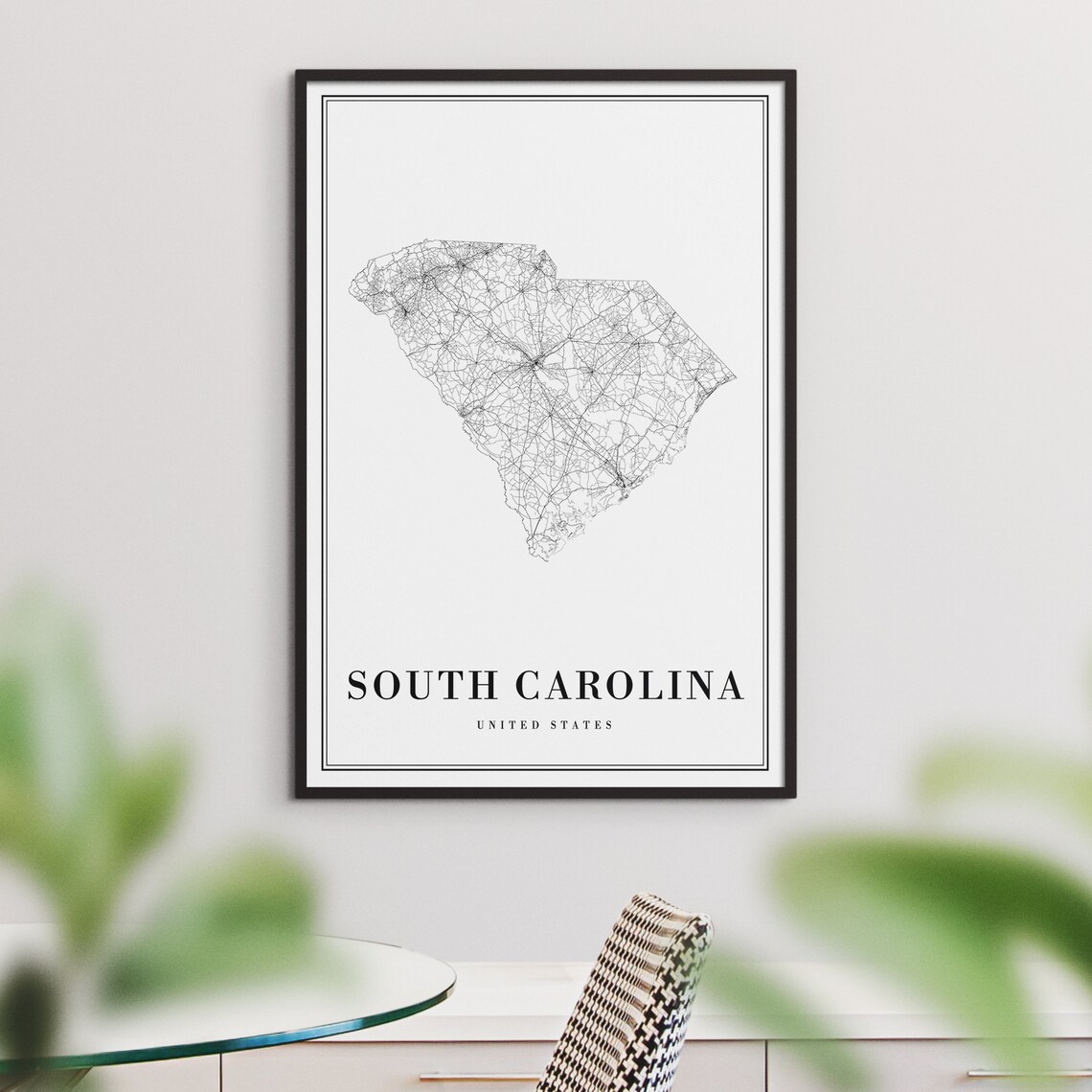South Carolina State Map Art Print, Black And White - Image 4