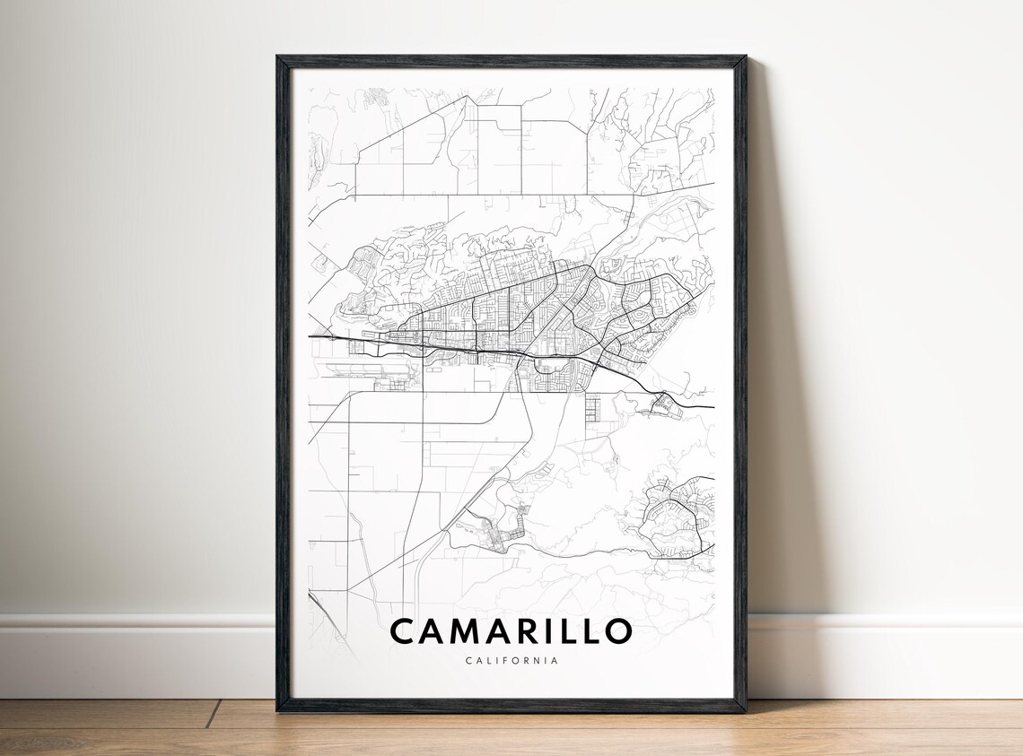 Camarillo Ca Map Poster Black And White City Art