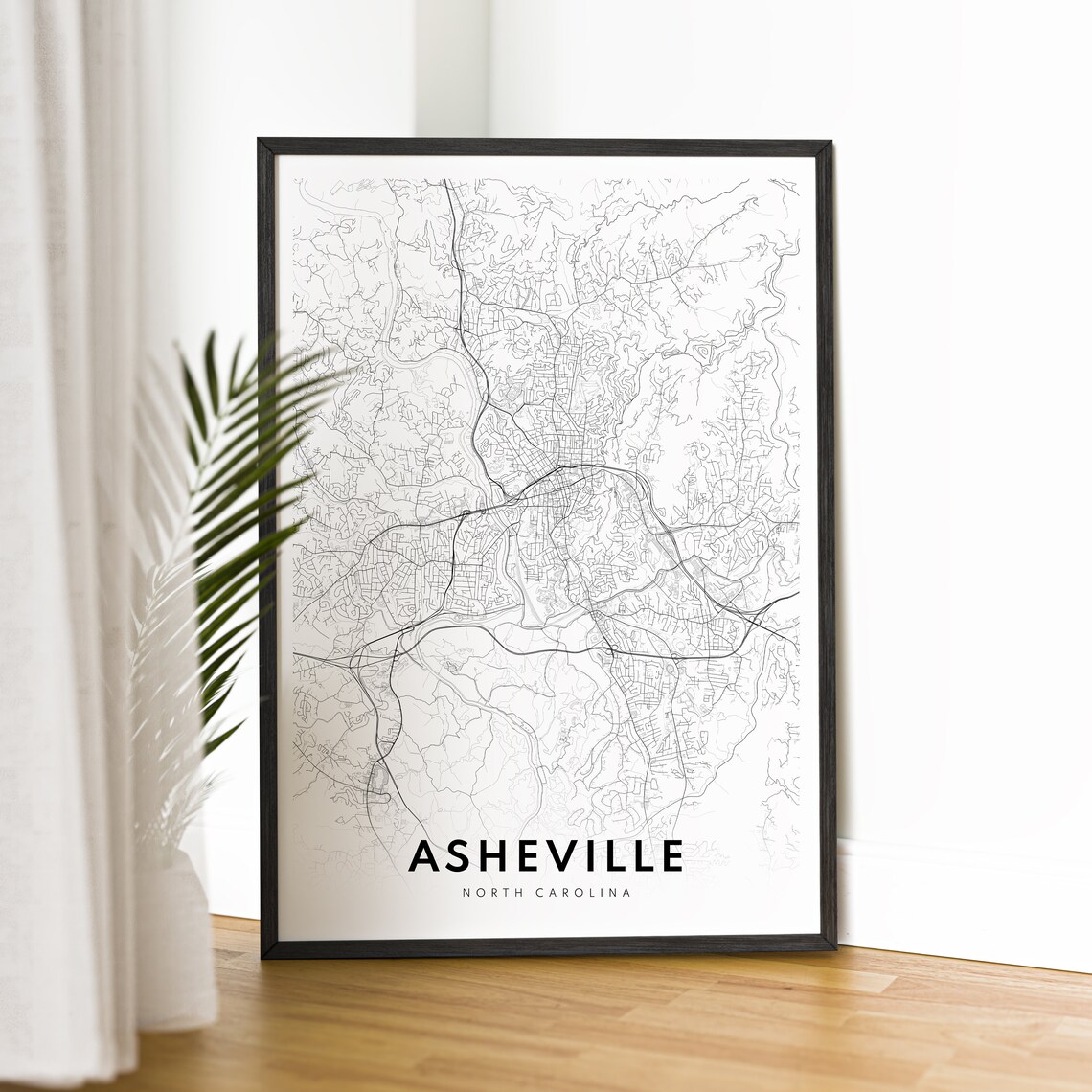 Asheville North Carolina Minimalist Black White Street Map Poster - Image 2