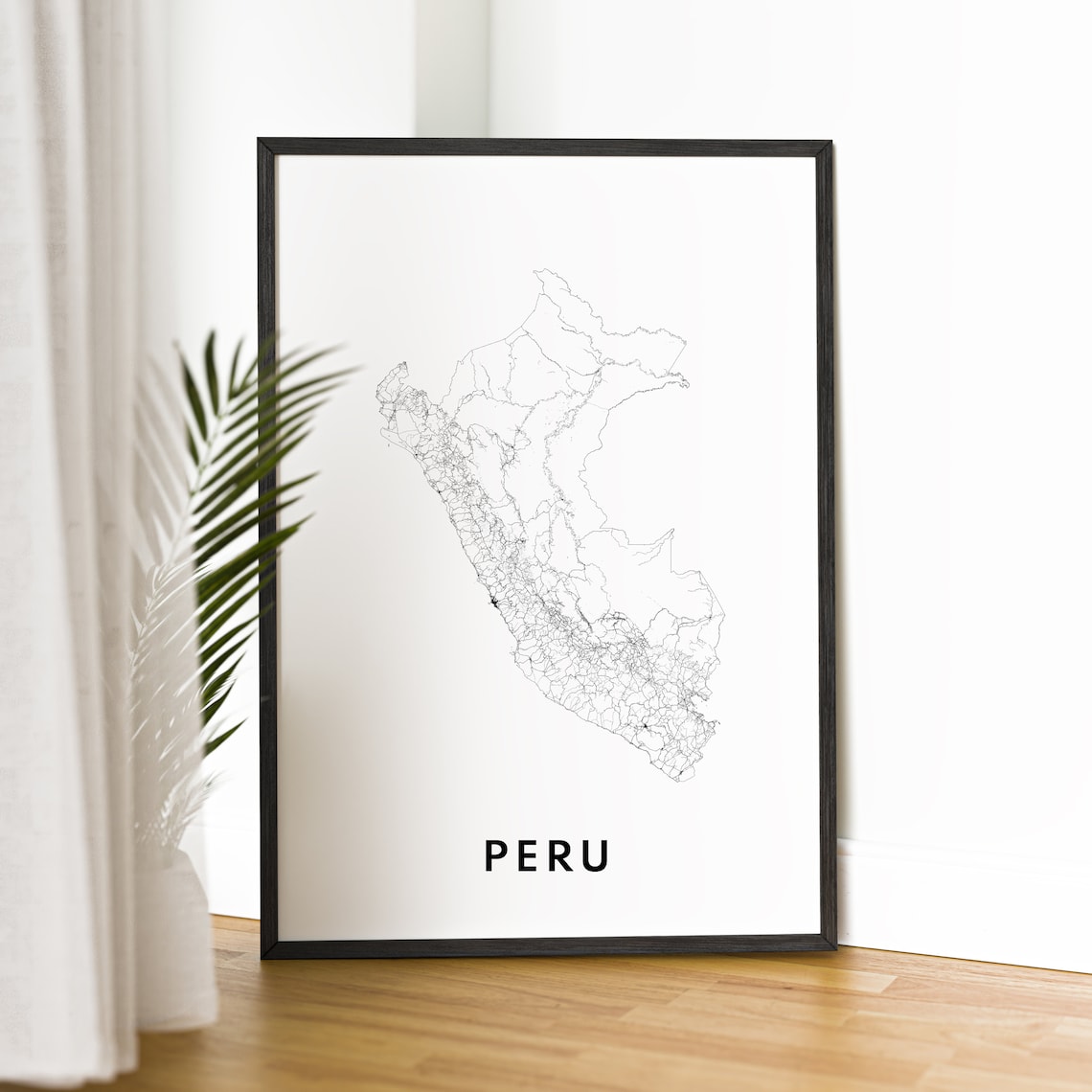 Peru Country Road Map Minimalist Line Art Black And White Wall Art