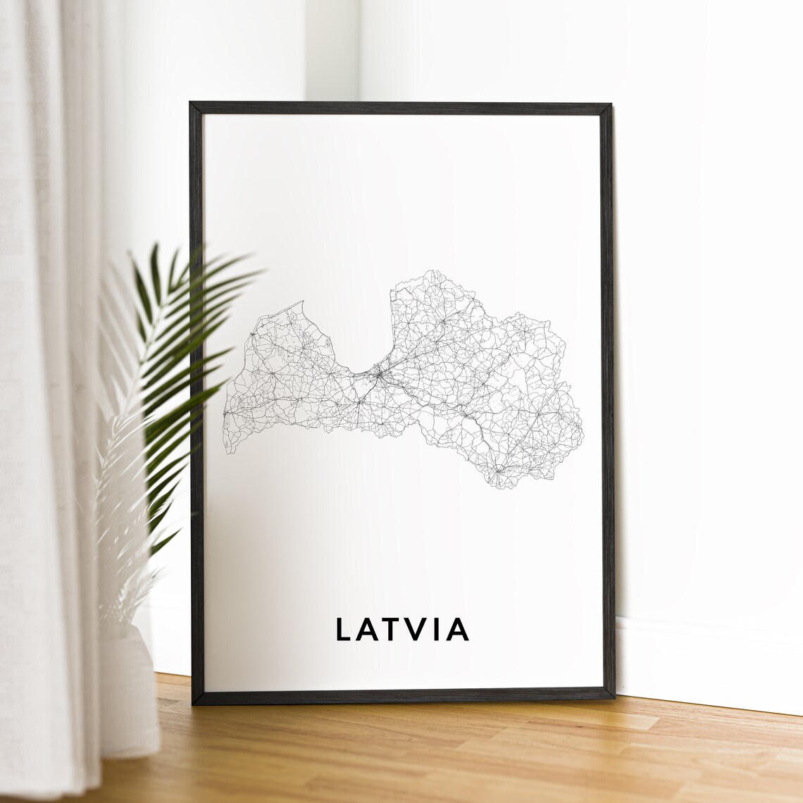 Latvia Map Poster, Black And White Travel Poster - Image 2