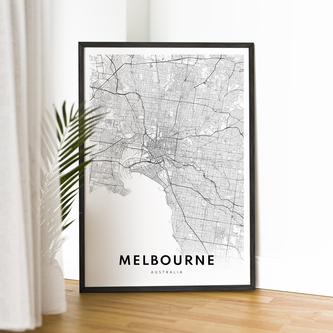 Melbourne Minimal Map Art Print, Black And White - Image 2
