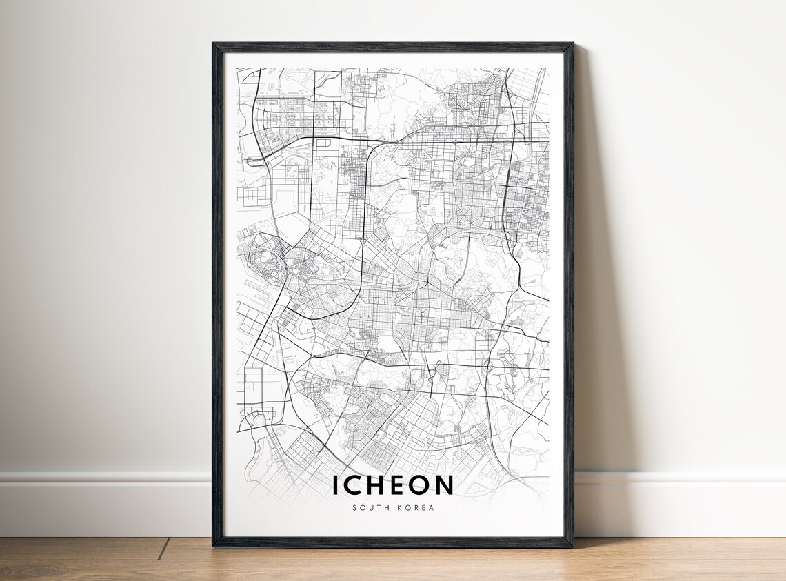 Icheon South Korea Minimalist Black and White City Map Poster