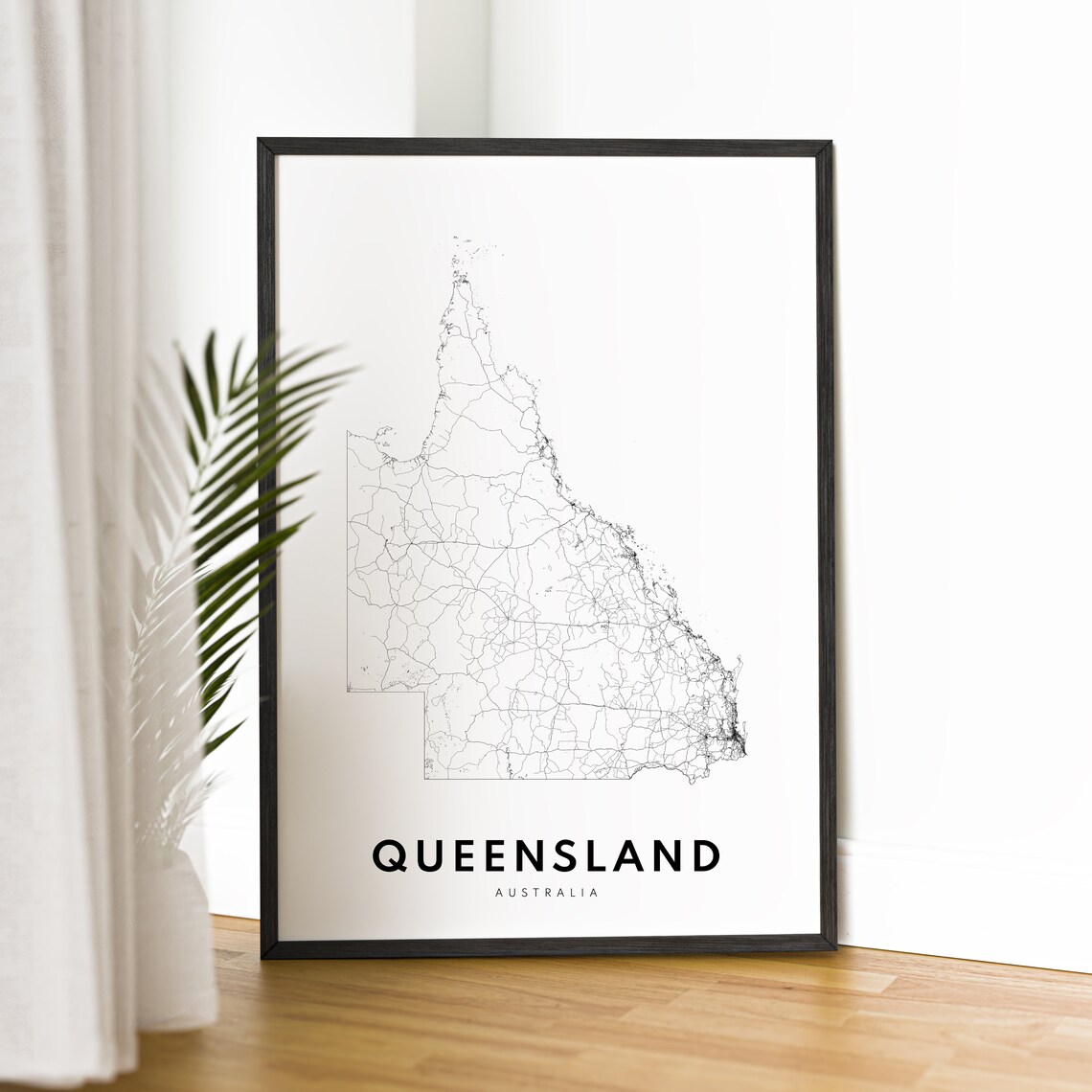 Queensland Australia Road Map Black White Line Art Minimalist Poster - Image 2