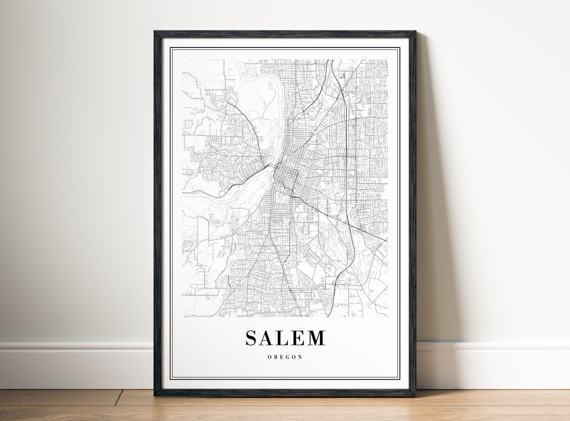 Salem Oregon City Street Map Black White Minimalist Map Poster - Image 5