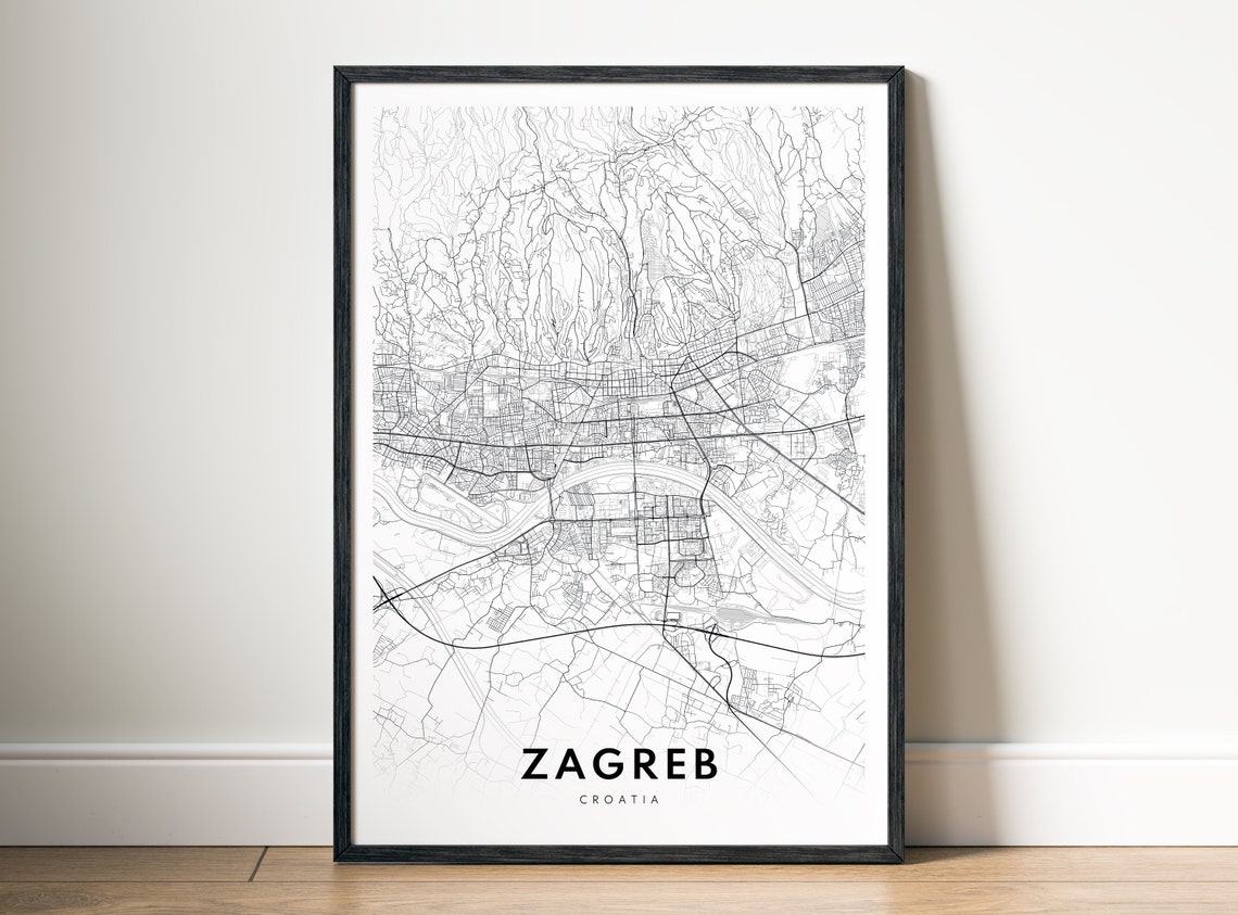 Zagreb Croatia Black and White Minimalist City Map Art Poster