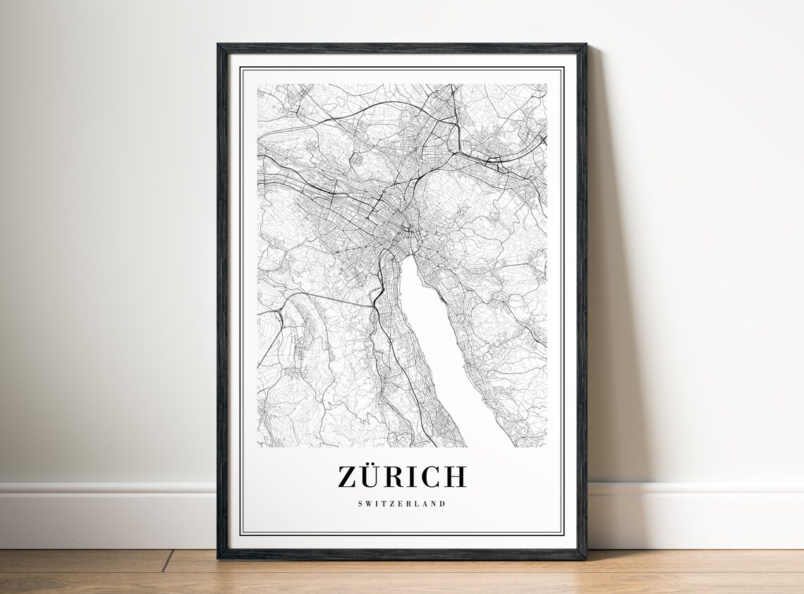 Zurich Switzerland Minimalist Black and White City Map Art Poster - Image 5