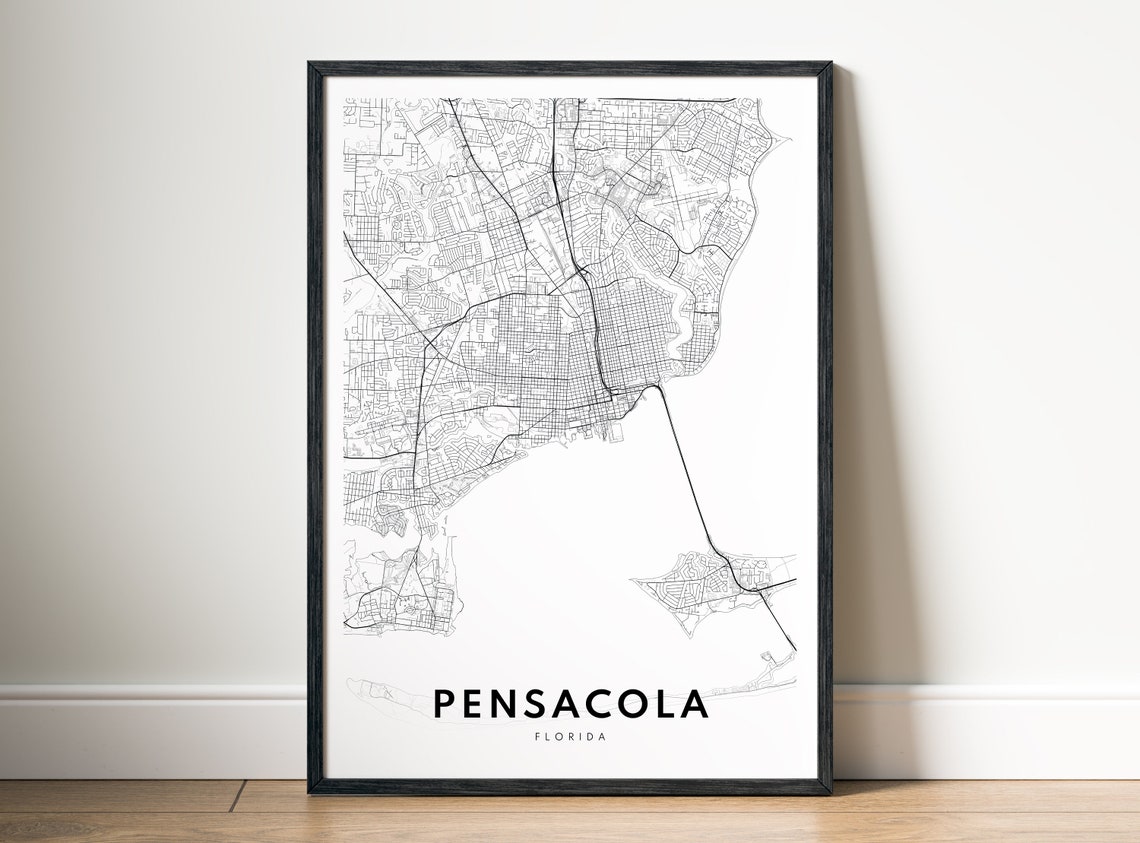 Pensacola Florida City Street Map Fine Minimal Line Art Print