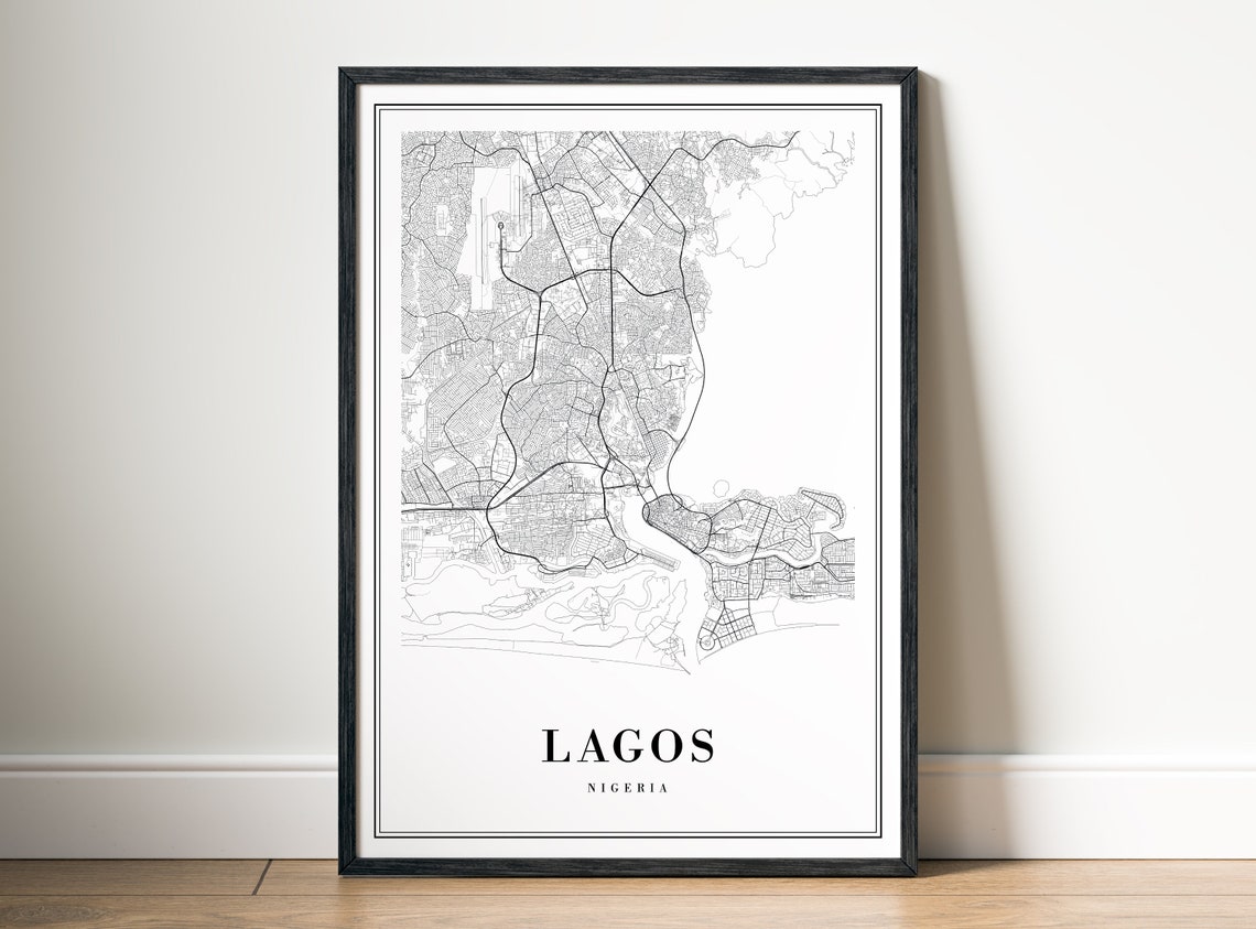 Lagos Nigeria Minimalist Black And White City Street Map Poster - Image 5