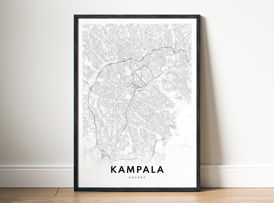Kampala Uganda City Street Map Line Art Black and White Poster