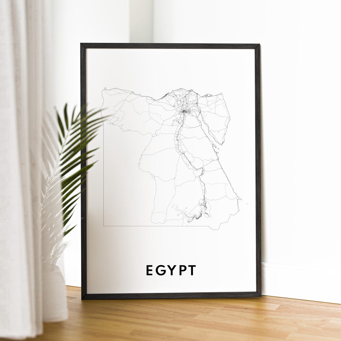 Egypt Country Outline Black And White Minimalist Map Line Art Poster - Image 2