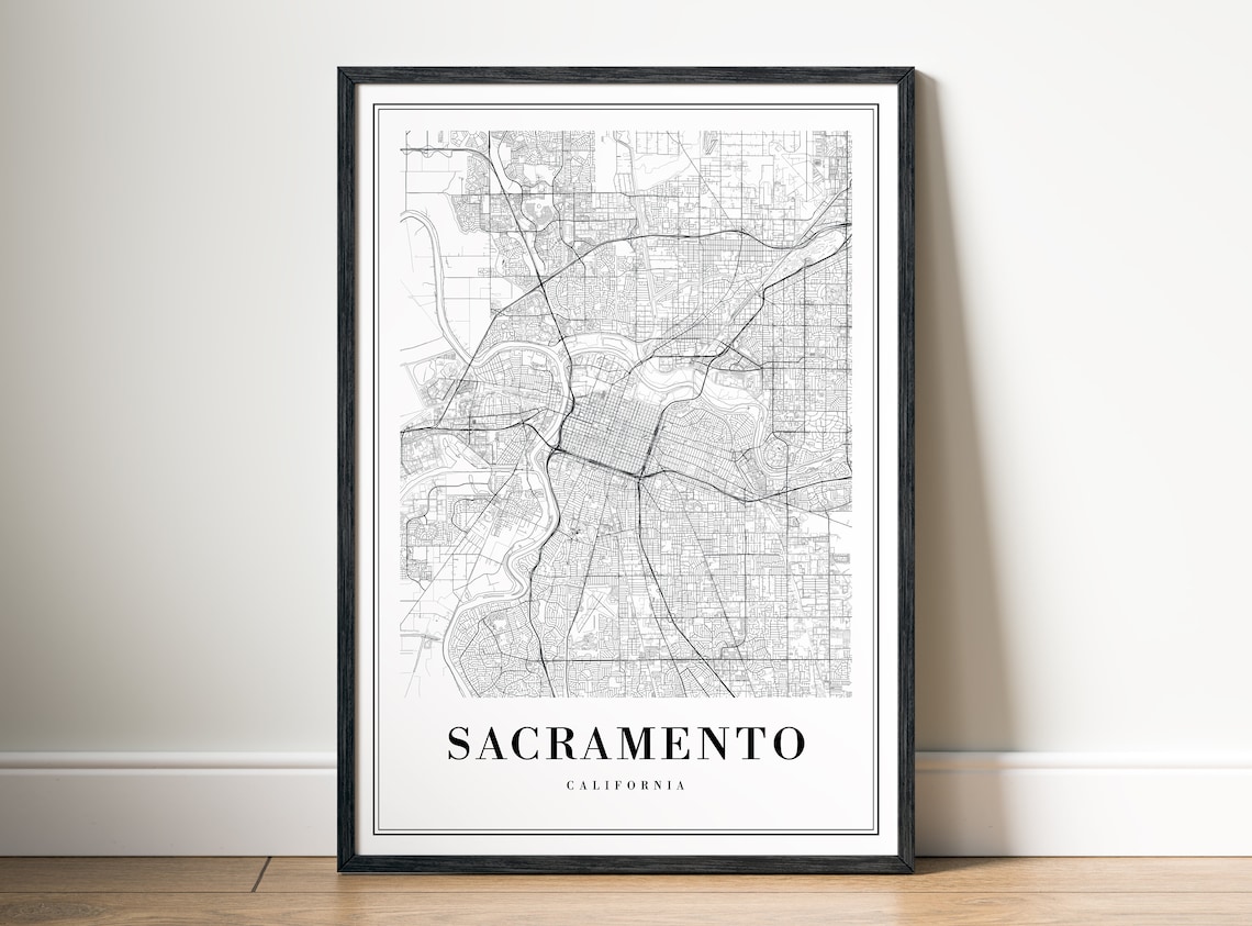 Sacramento California Map Poster, Black And White Sketch - Image 5