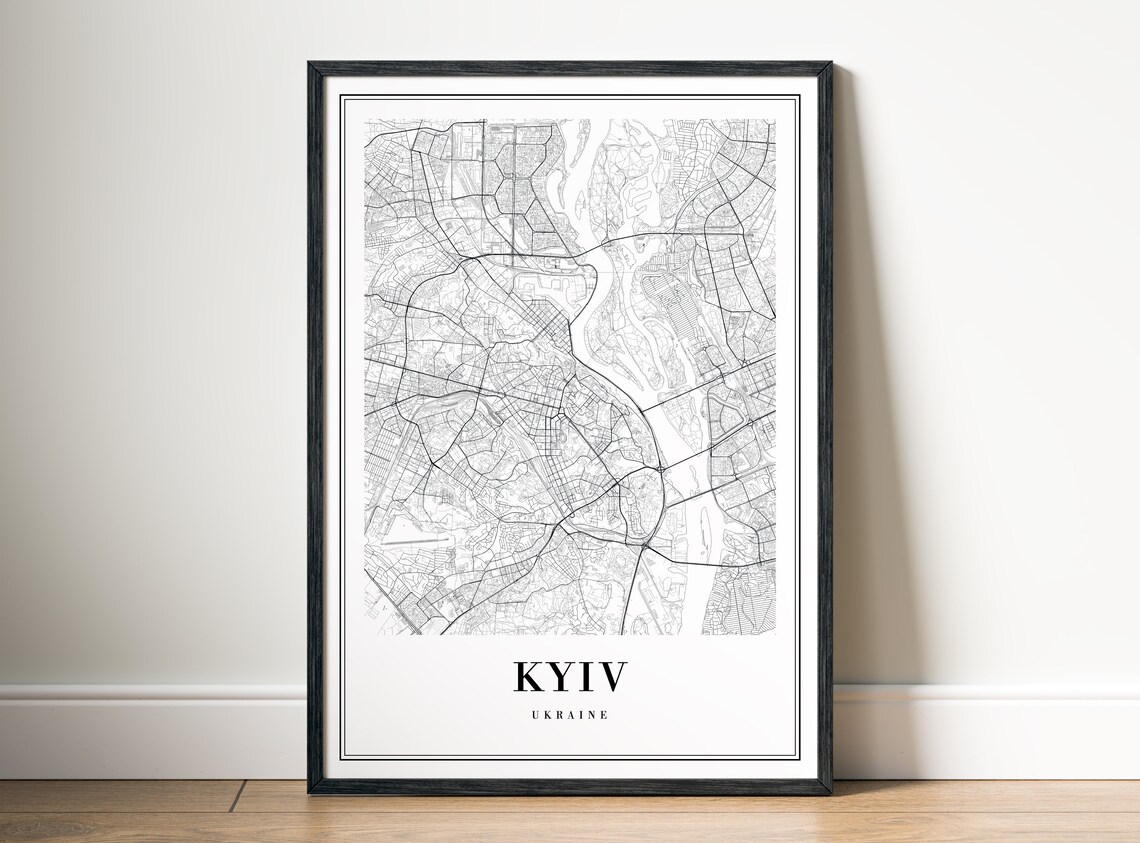 Kyiv Ukraine City Center Minimalist Street Map Black White Poster - Image 5