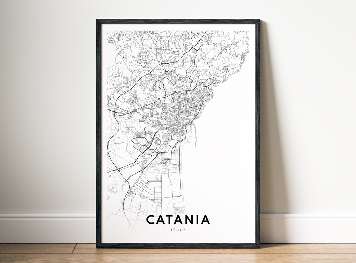 Catania Map Print Italy Poster Black And White Wall Art Sketch