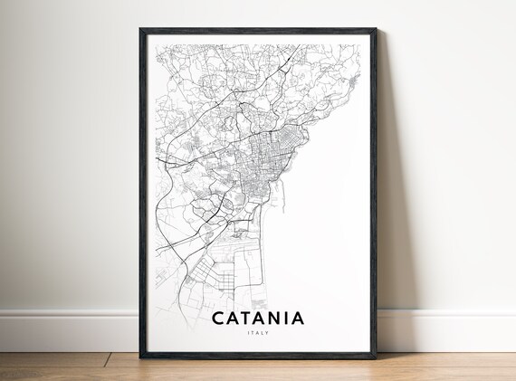 Catania Map Print Italy Poster Black And White Wall Art Sketch
