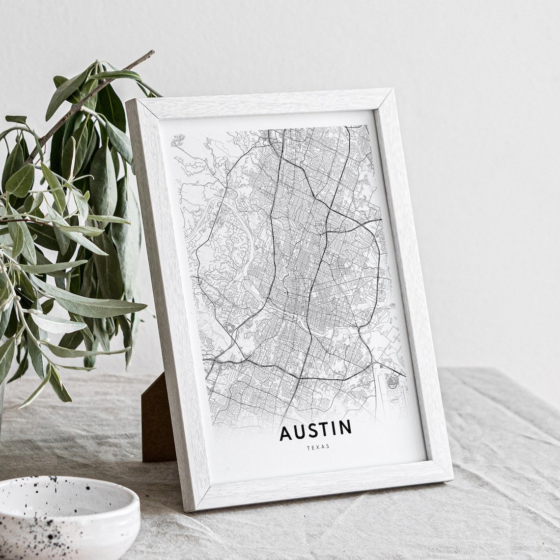 Austin Minimal Map Art Print, Black And White - Image 3