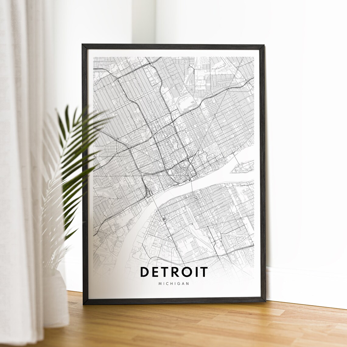 Detroit Michigan Minimalist Black and White Street City Map Poster - Image 2