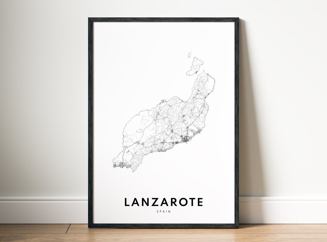 Lanzarote Spain Canary Islands Map Black and White Line Art Poster - Image 5