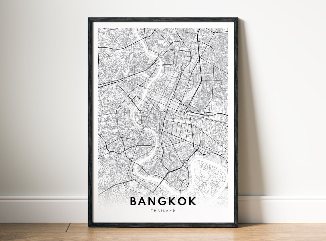 Bangkok Thailand Street Map Black and White City Line Art Poster - Image 4