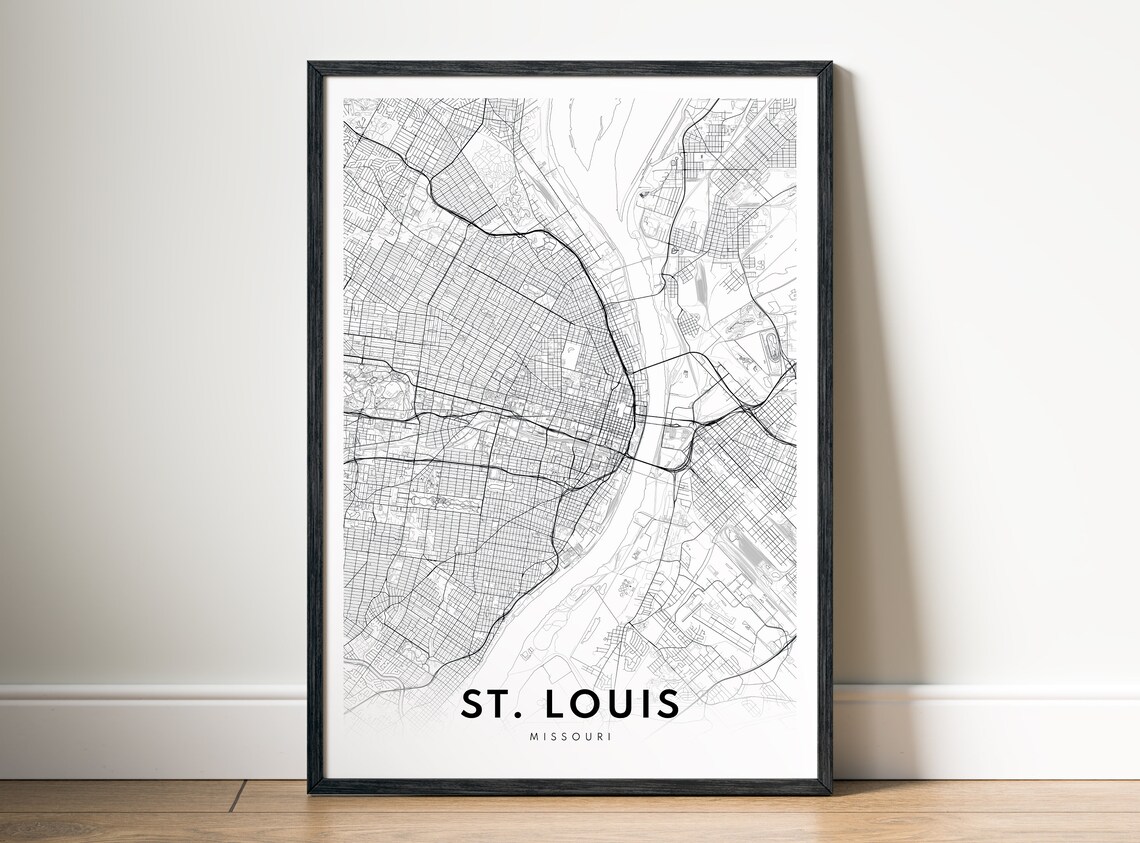 St Louis Missouri City Street Map Black White Minimalist Map Poster