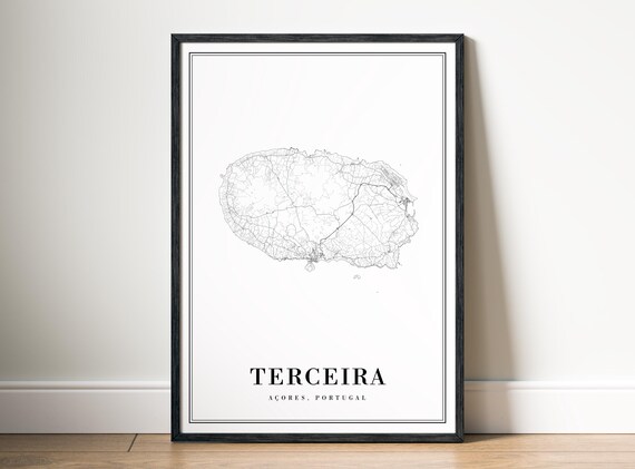 Terceira Azores Map Poster Print Island Black And White Art Wall Sketches